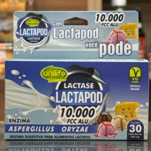 Lactase Lactapod 10.000 FCC ALU Enzima Digestiva 30Cáps 450mg Unilife