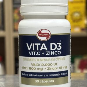 Vita D3 + Vitamina C + Zinco 30 Cápsulas – 2.000 UI D3, 800mg Vitamina C e 15mg Zinco